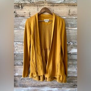 ANTHROPOLOGIE Mustard Open Front Cardigan | Size M | Ruffle Hem